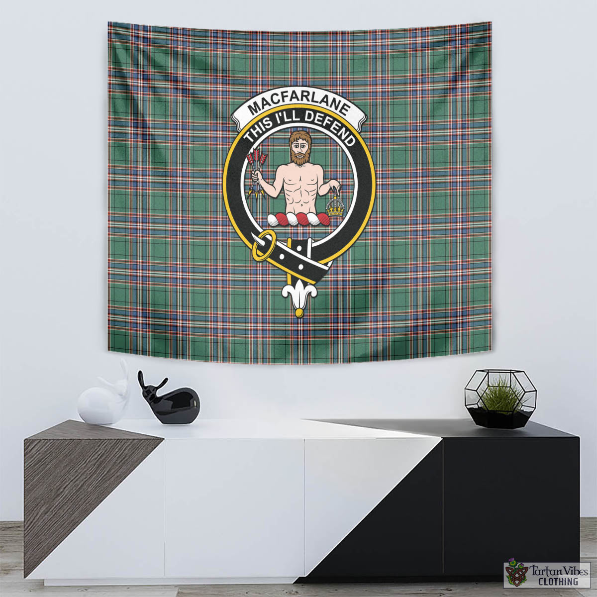 Tartan Vibes Clothing MacFarlane Hunting Ancient Tartan Tapestry Wall Hanging and Home Decor for Room with Family Crest