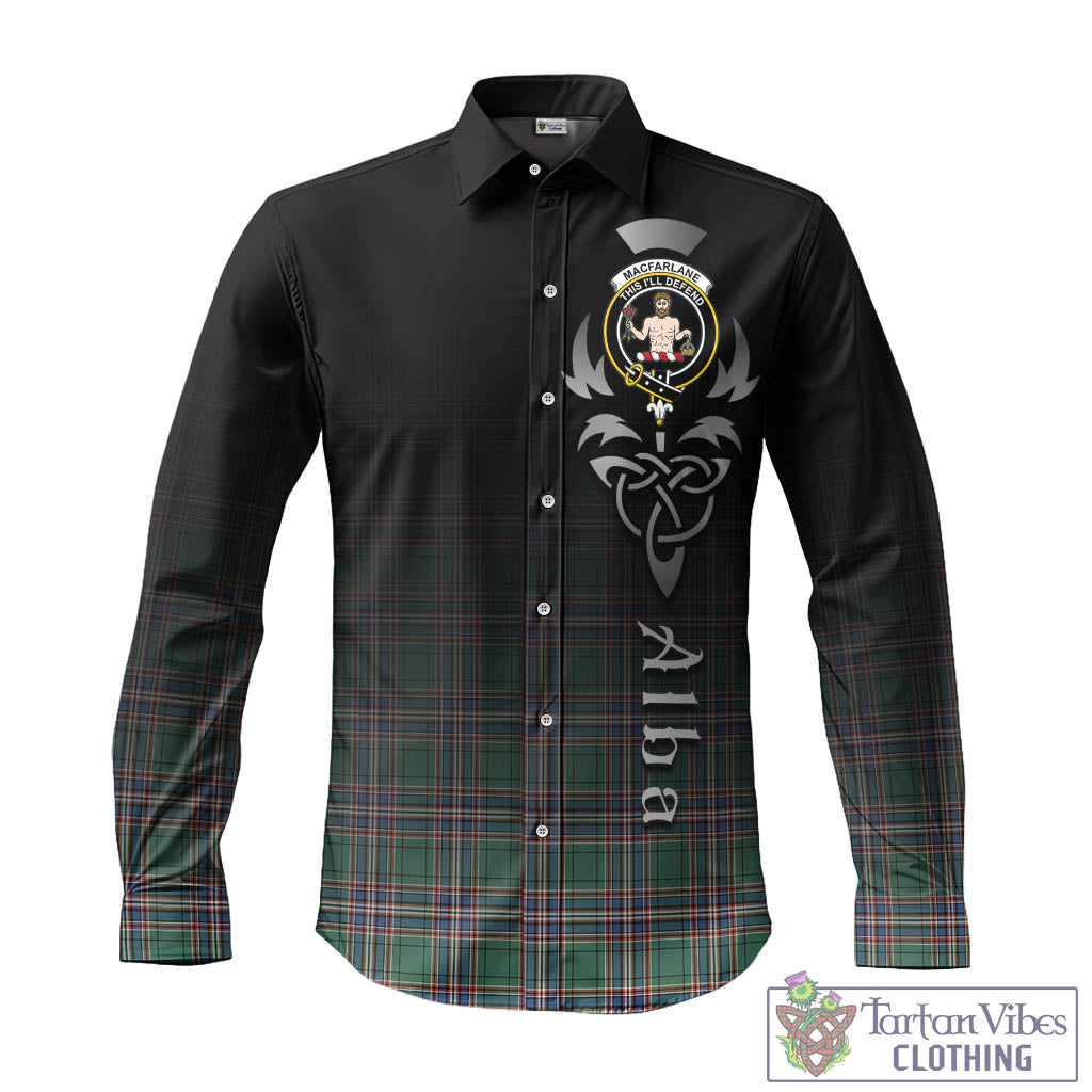 Tartan Vibes Clothing MacFarlane Hunting Ancient Tartan Long Sleeve Button Up Featuring Alba Gu Brath Family Crest Celtic Inspired