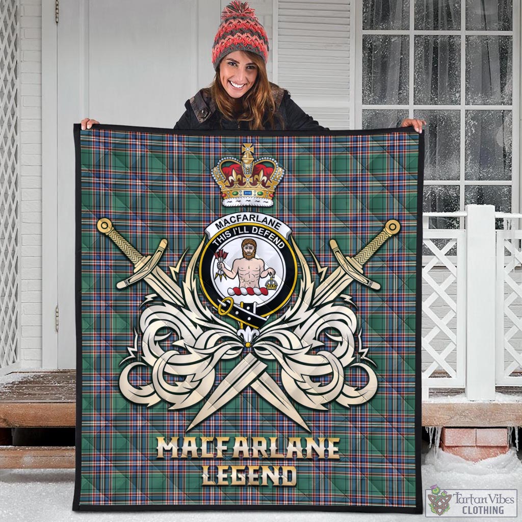 Tartan Vibes Clothing MacFarlane Hunting Ancient Tartan Quilt with Clan Crest and the Golden Sword of Courageous Legacy