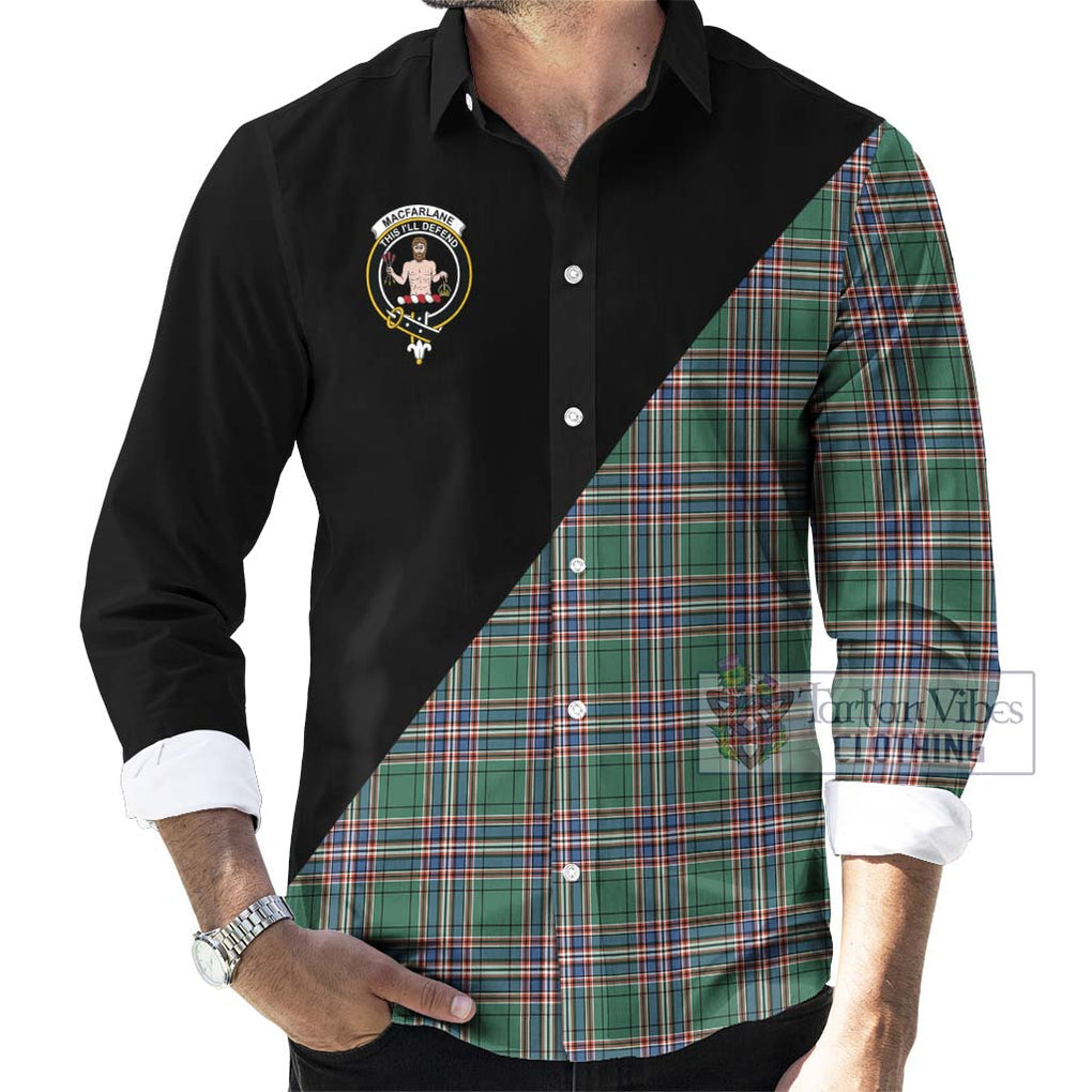 MacFarlane Hunting Ancient Tartan Long Sleeve Button Shirt with Family Crest and Military Logo Style - Tartanvibesclothing Shop