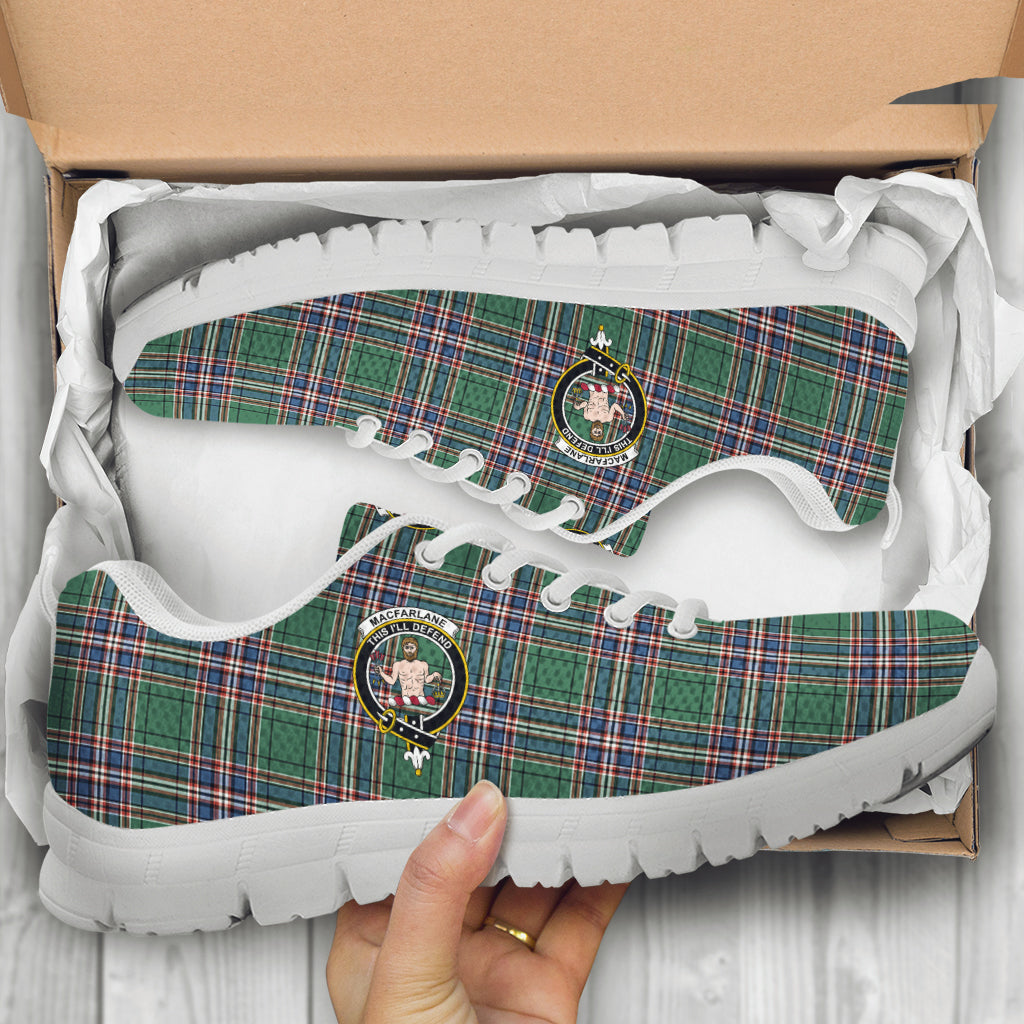 MacFarlane Hunting Ancient Tartan Sneakers with Family Crest - Tartan Vibes Clothing