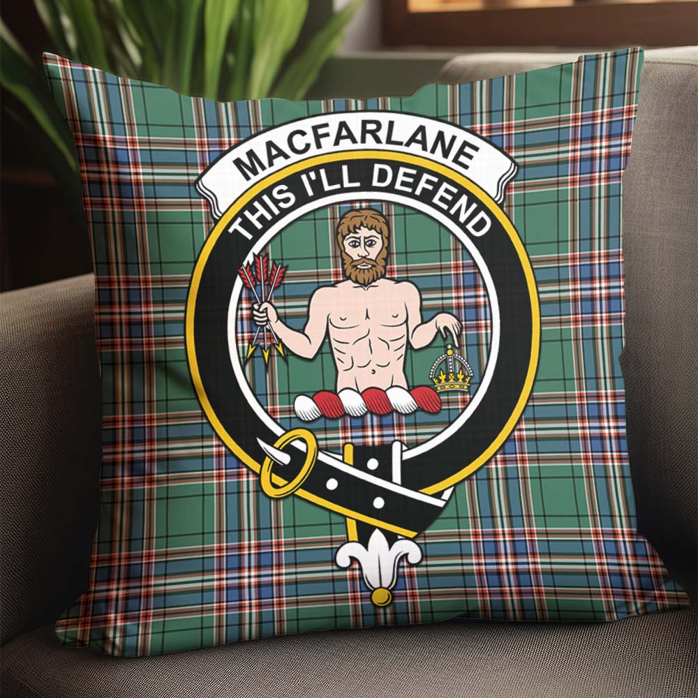 MacFarlane Hunting Ancient Tartan Pillow Cover with Family Crest - Tartanvibesclothing