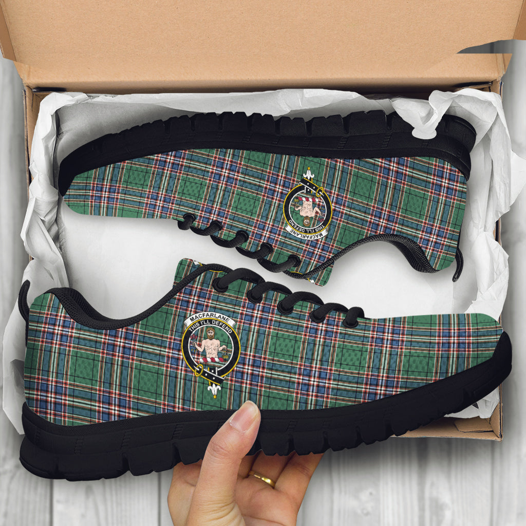 MacFarlane Hunting Ancient Tartan Sneakers with Family Crest - Tartan Vibes Clothing