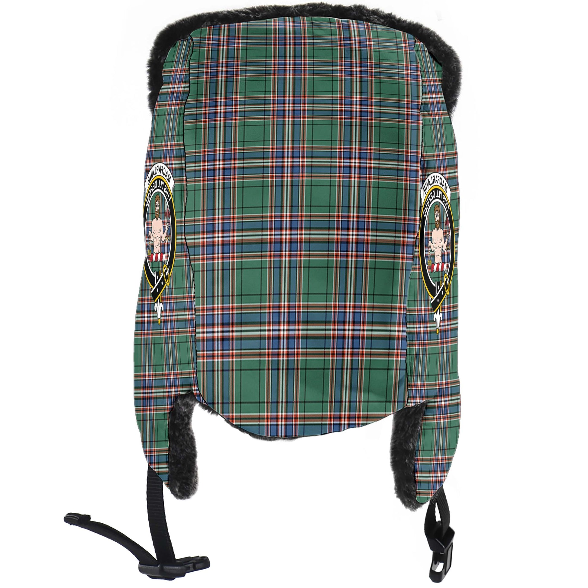 MacFarlane Hunting Ancient Tartan Winter Trapper Hat with Family Crest - Tartanvibesclothing