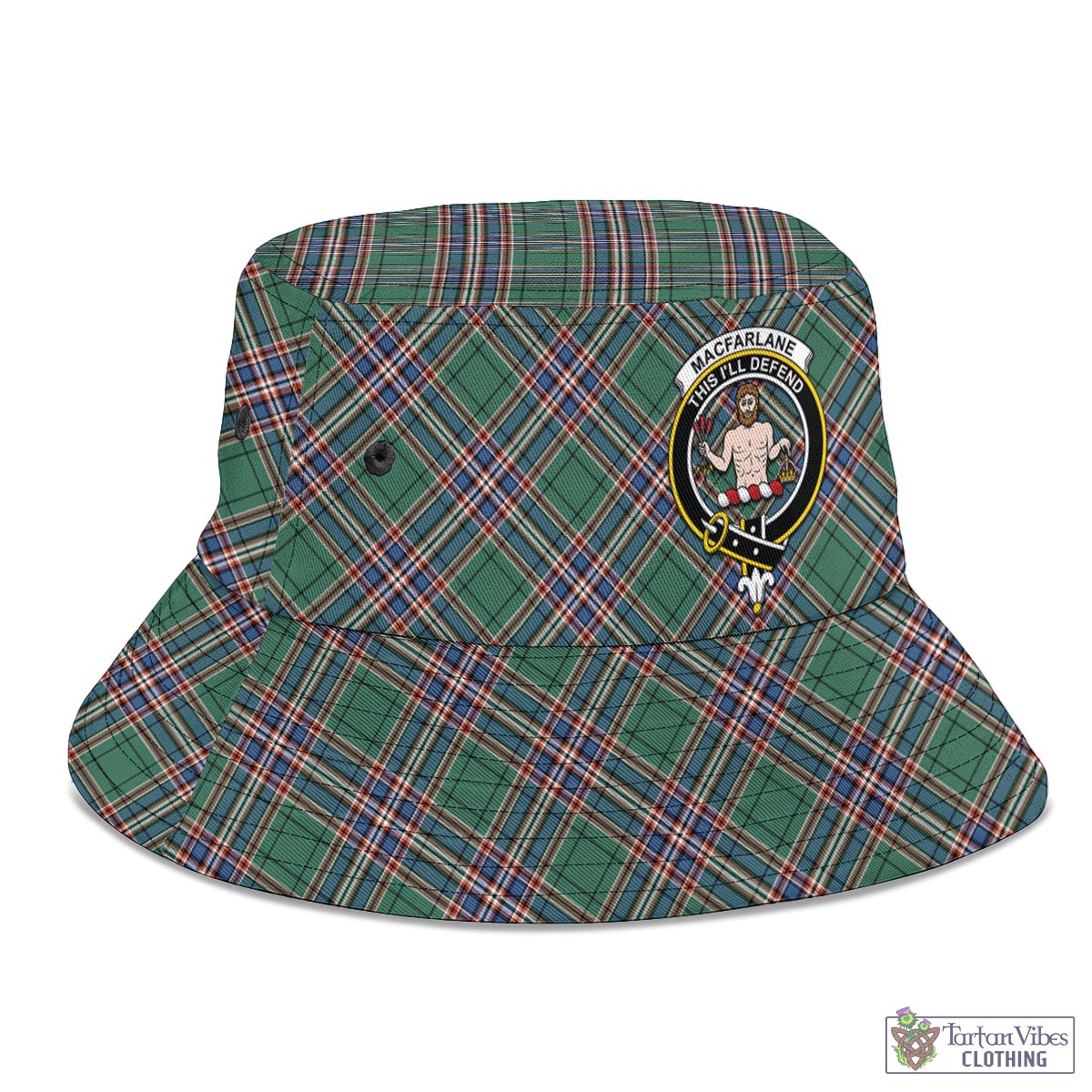 Tartan Vibes Clothing MacFarlane Hunting Ancient Tartan Bucket Hat with Family Crest