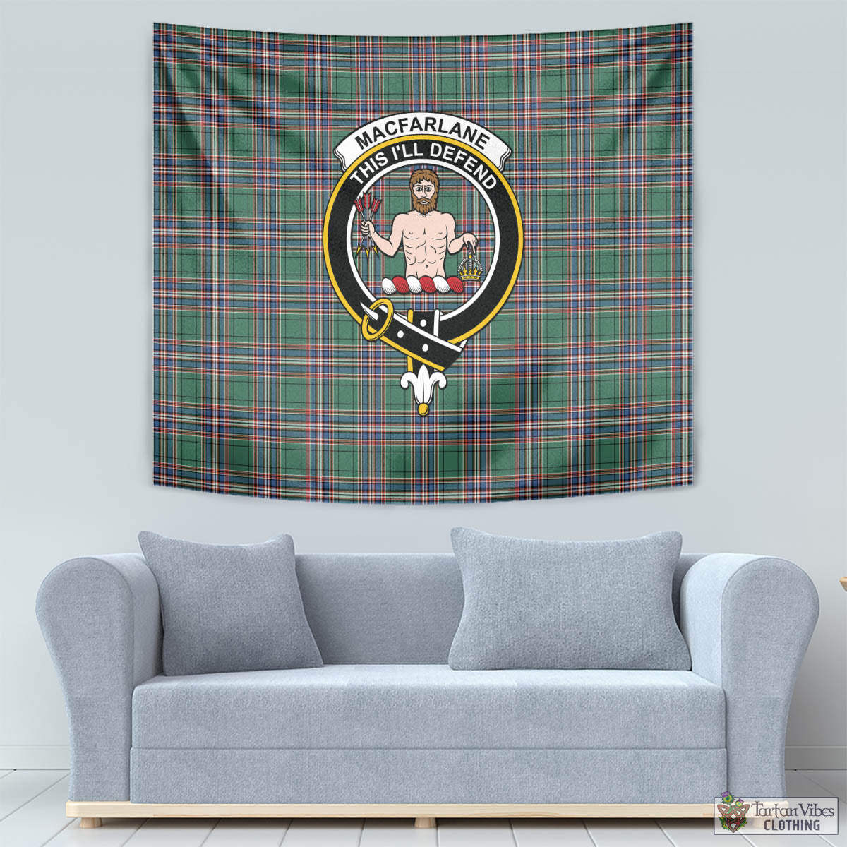 Tartan Vibes Clothing MacFarlane Hunting Ancient Tartan Tapestry Wall Hanging and Home Decor for Room with Family Crest