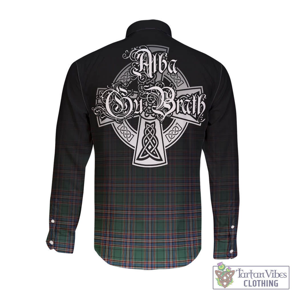 Tartan Vibes Clothing MacFarlane Hunting Ancient Tartan Long Sleeve Button Up Featuring Alba Gu Brath Family Crest Celtic Inspired