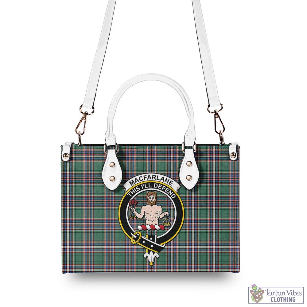 Tartan Vibes Clothing MacFarlane Hunting Ancient Tartan Luxury Leather Handbags with Family Crest