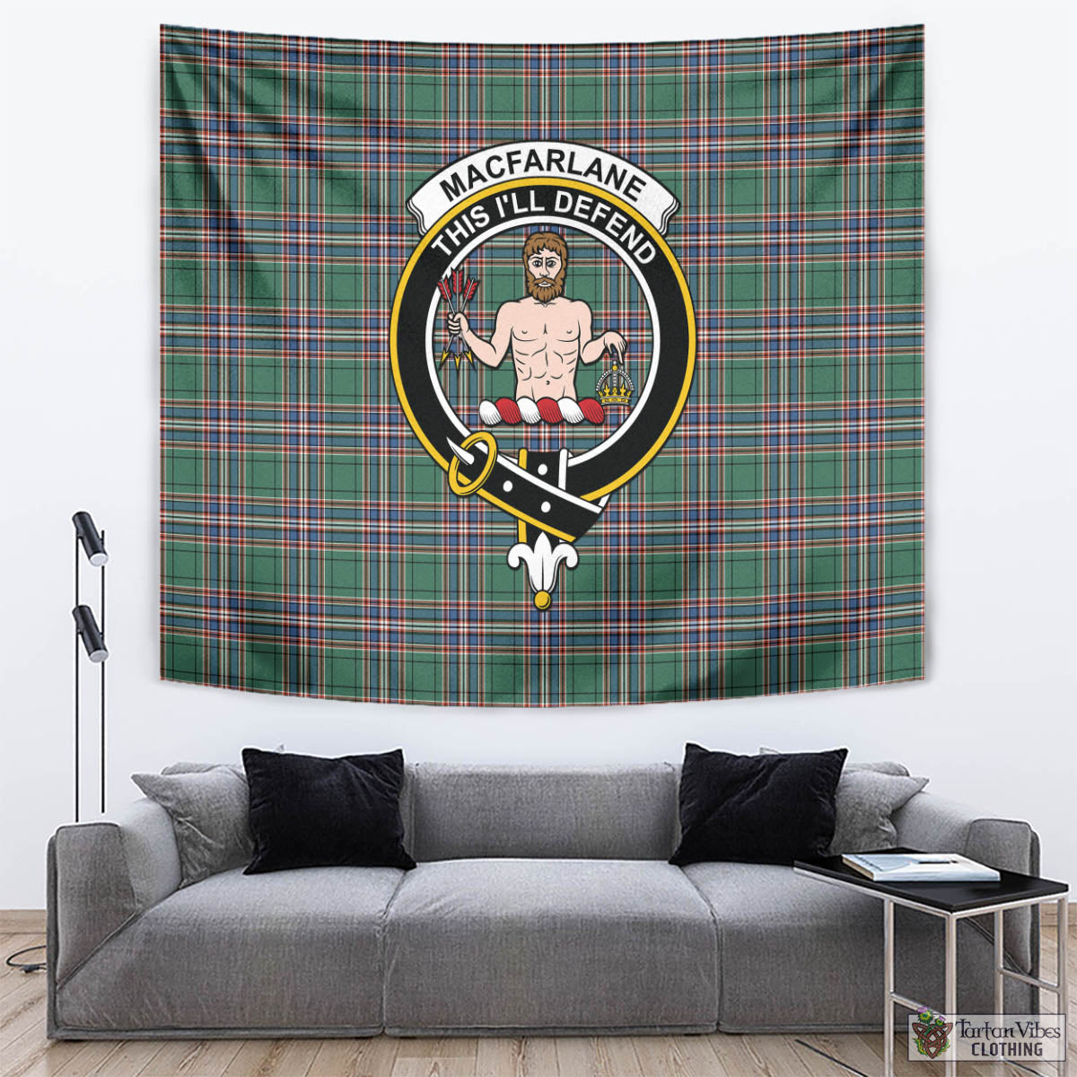 Tartan Vibes Clothing MacFarlane Hunting Ancient Tartan Tapestry Wall Hanging and Home Decor for Room with Family Crest