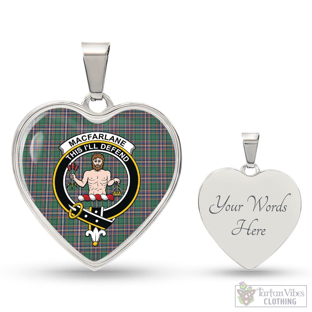 Tartan Vibes Clothing MacFarlane Hunting Ancient Tartan Heart Necklace with Family Crest