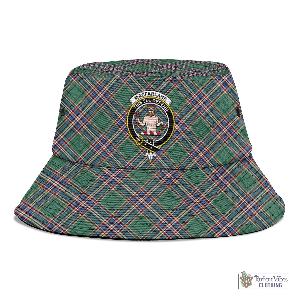 Tartan Vibes Clothing MacFarlane Hunting Ancient Tartan Bucket Hat with Family Crest