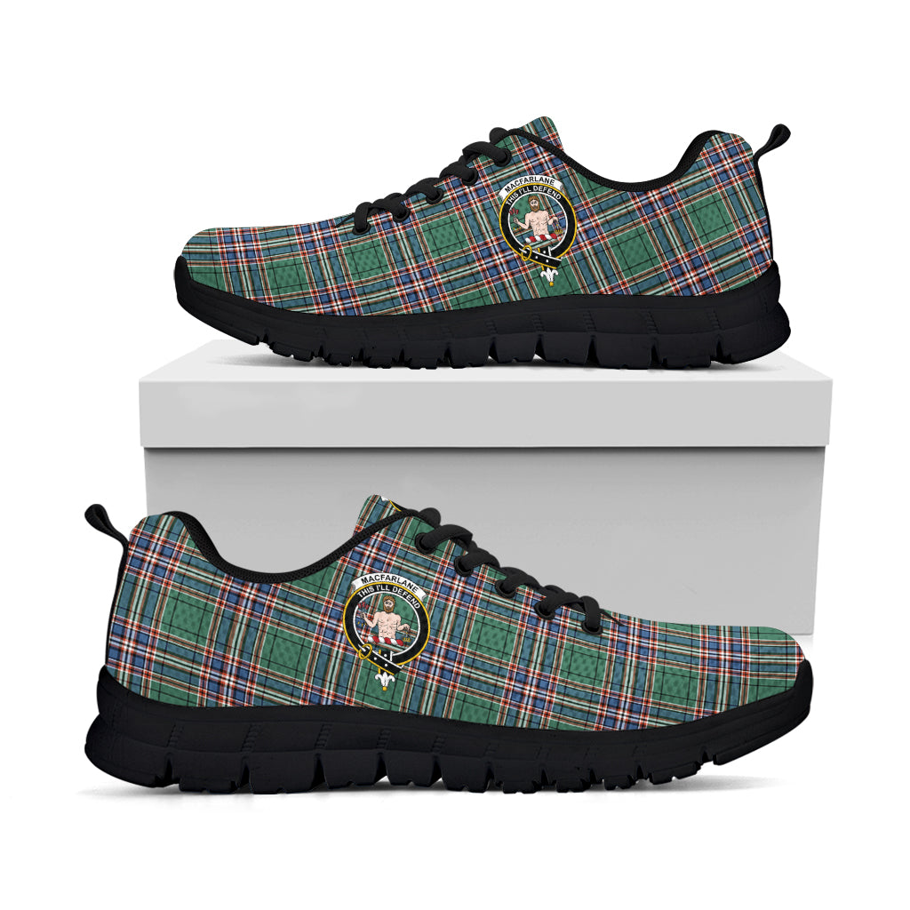 MacFarlane Hunting Ancient Tartan Sneakers with Family Crest - Tartan Vibes Clothing