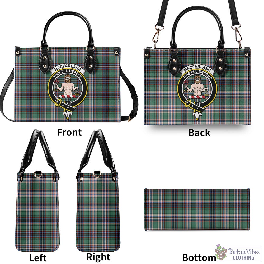 Tartan Vibes Clothing MacFarlane Hunting Ancient Tartan Luxury Leather Handbags with Family Crest