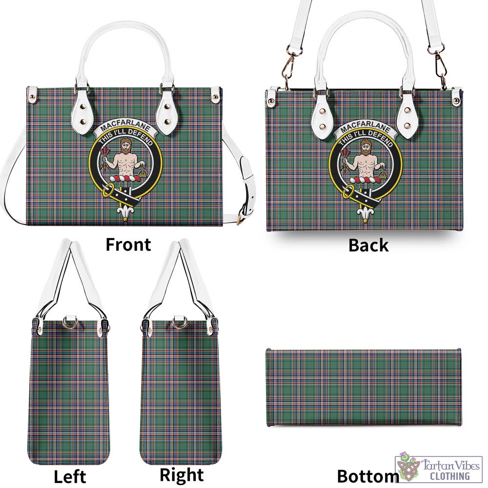 Tartan Vibes Clothing MacFarlane Hunting Ancient Tartan Luxury Leather Handbags with Family Crest