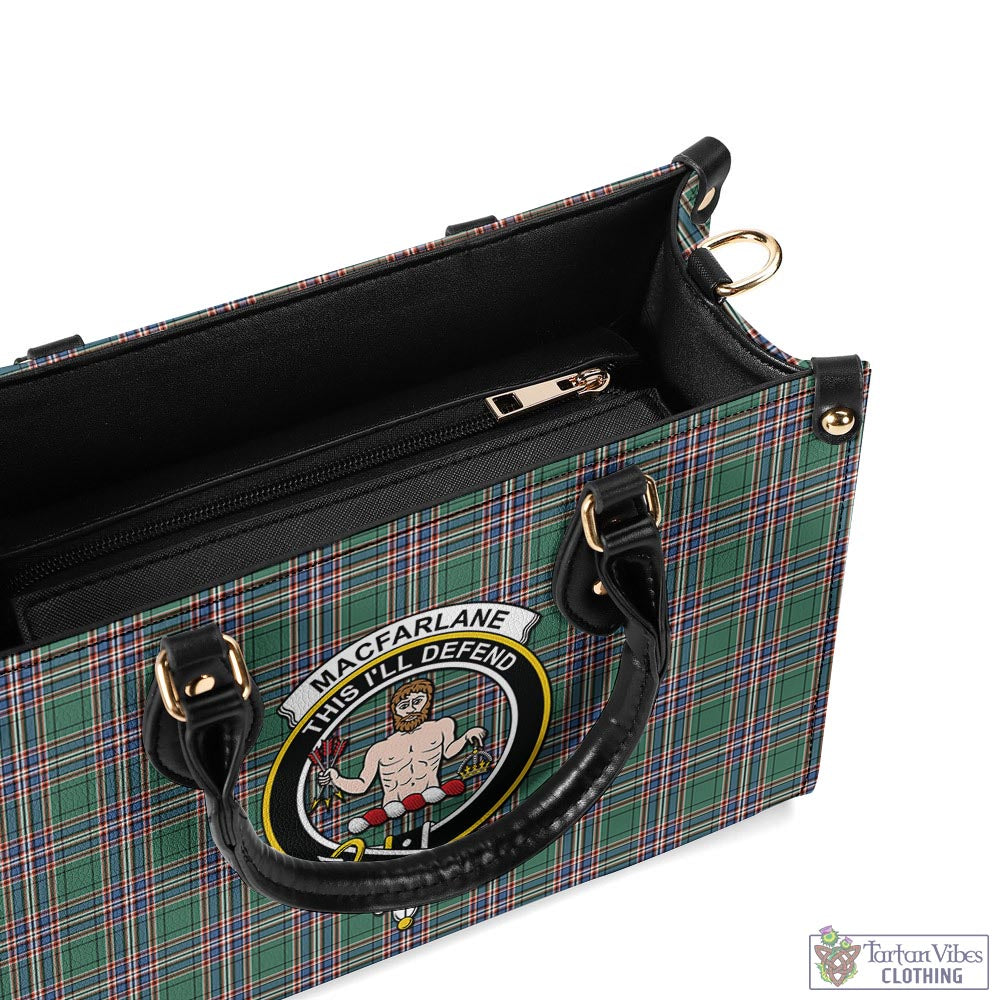 Tartan Vibes Clothing MacFarlane Hunting Ancient Tartan Luxury Leather Handbags with Family Crest