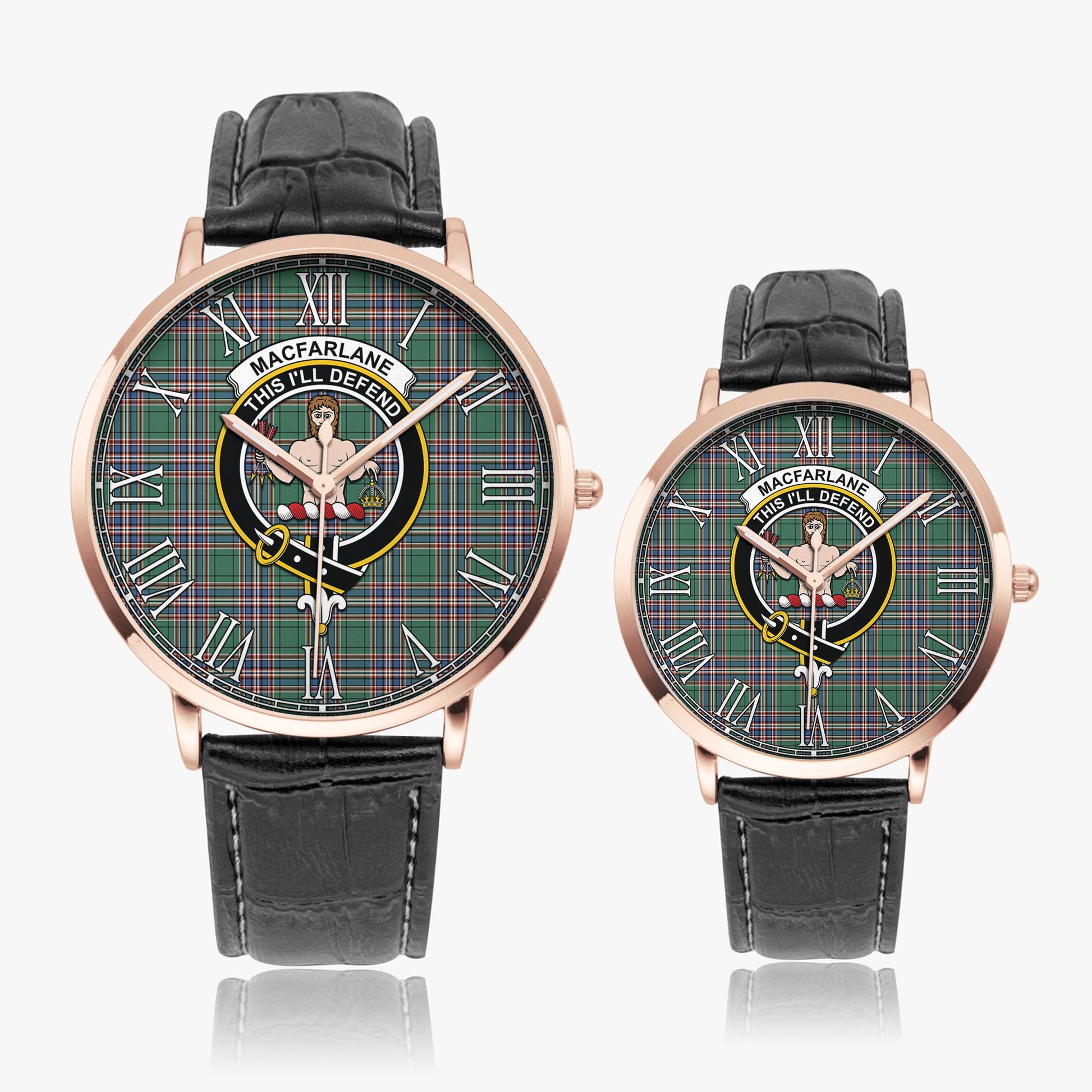 MacFarlane Hunting Ancient Tartan Family Crest Leather Strap Quartz Watch - Tartanvibesclothing