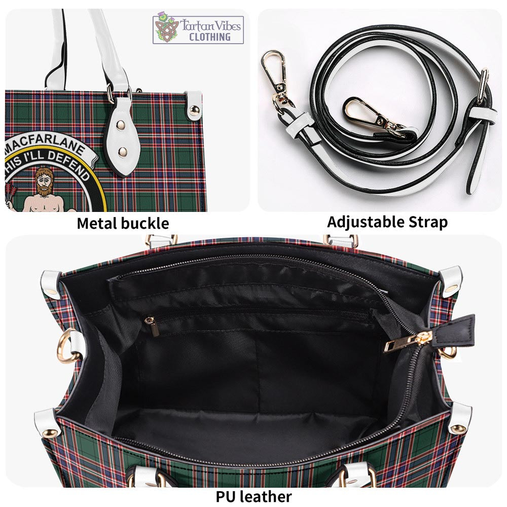 Tartan Vibes Clothing MacFarlane Hunting Modern Tartan Luxury Leather Handbags with Family Crest