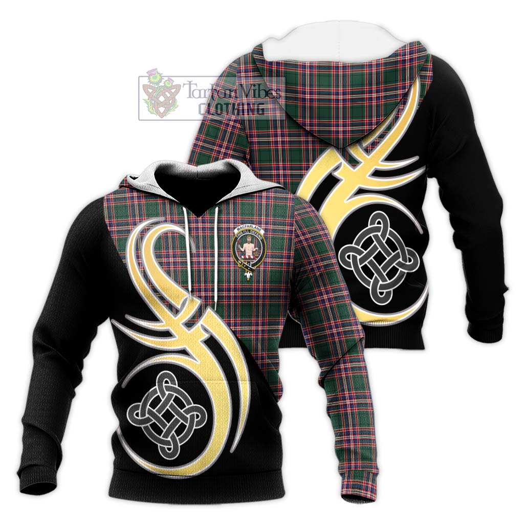 Tartan Vibes Clothing MacFarlane Hunting Modern Tartan Knitted Hoodie with Family Crest and Celtic Symbol Style