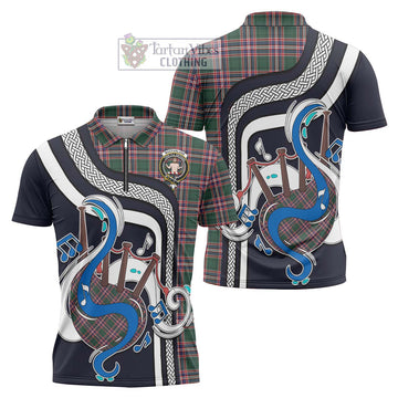 MacFarlane Hunting Modern Tartan Zipper Polo Shirt with Epic Bagpipe Style