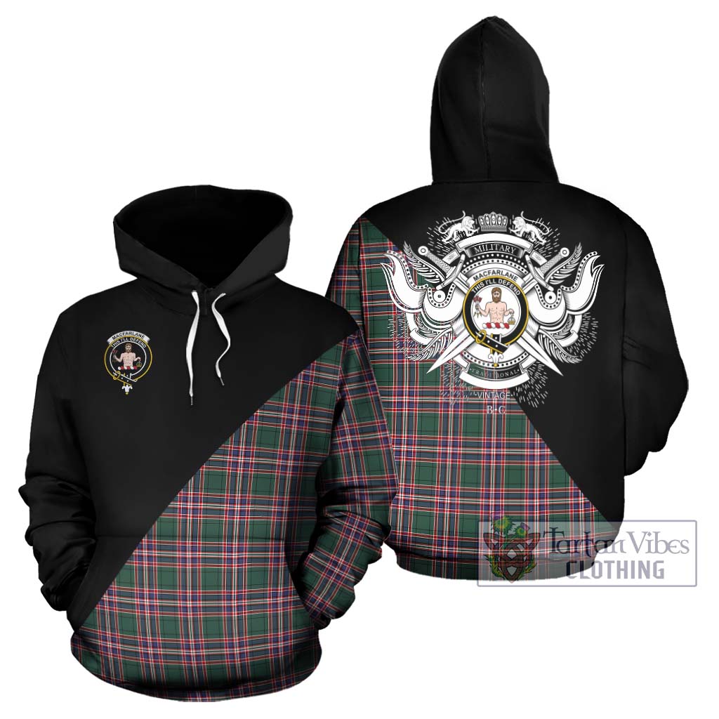 Tartan Vibes Clothing MacFarlane Hunting Modern Tartan Hoodie with Family Crest and Military Logo Style