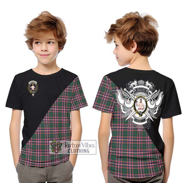 MacFarlane Hunting Modern Tartan Kid T-Shirt with Family Crest and Military Logo Style