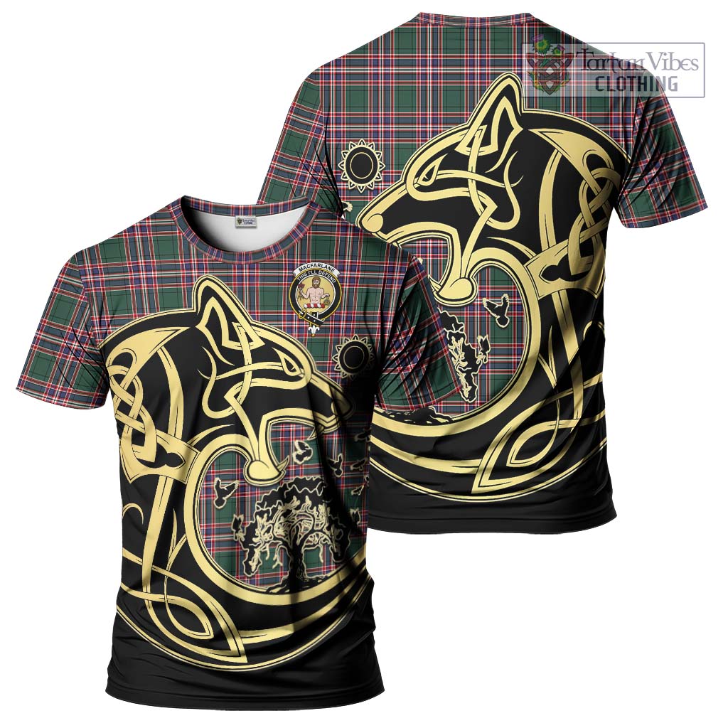 Tartan Vibes Clothing MacFarlane Hunting Modern Tartan T-Shirt with Family Crest Celtic Wolf Style