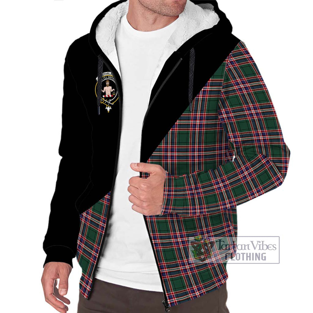 MacFarlane Hunting Modern Tartan Sherpa Hoodie with Family Crest and Military Logo Style Unisex S - Tartanvibesclothing Shop