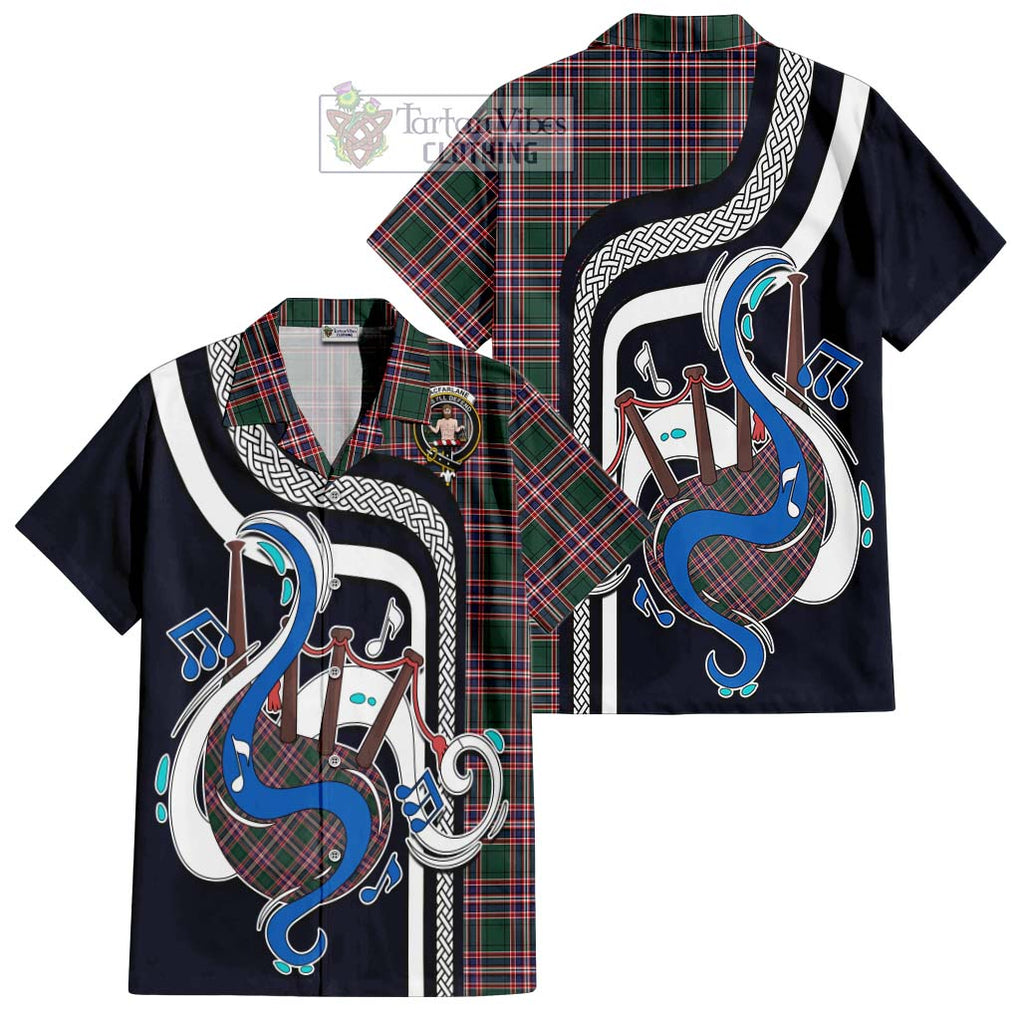 MacFarlane Hunting Modern Tartan Short Sleeve Button Shirt with Epic Bagpipe Style Kid - Tartanvibesclothing Shop