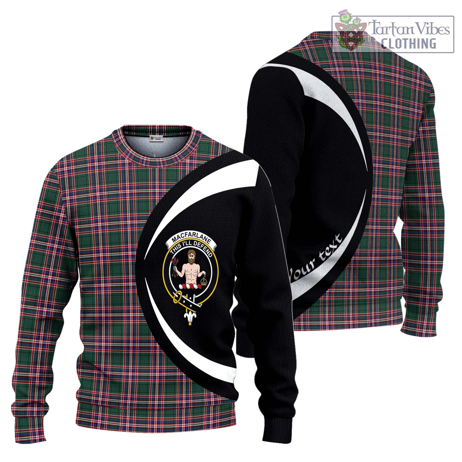 MacFarlane Hunting Modern Tartan Knitted Sweater with Family Crest Circle Style Unisex - Tartan Vibes Clothing