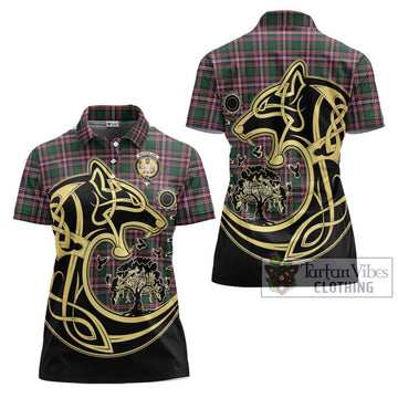 MacFarlane Hunting Modern Tartan Women's Polo Shirt with Family Crest Celtic Wolf Style