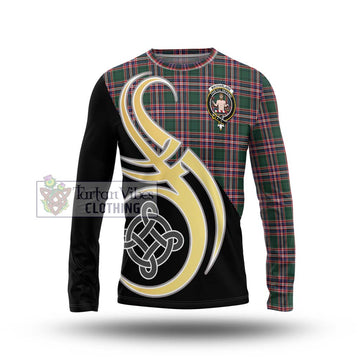 MacFarlane Hunting Modern Tartan Long Sleeve T-Shirt with Family Crest and Celtic Symbol Style