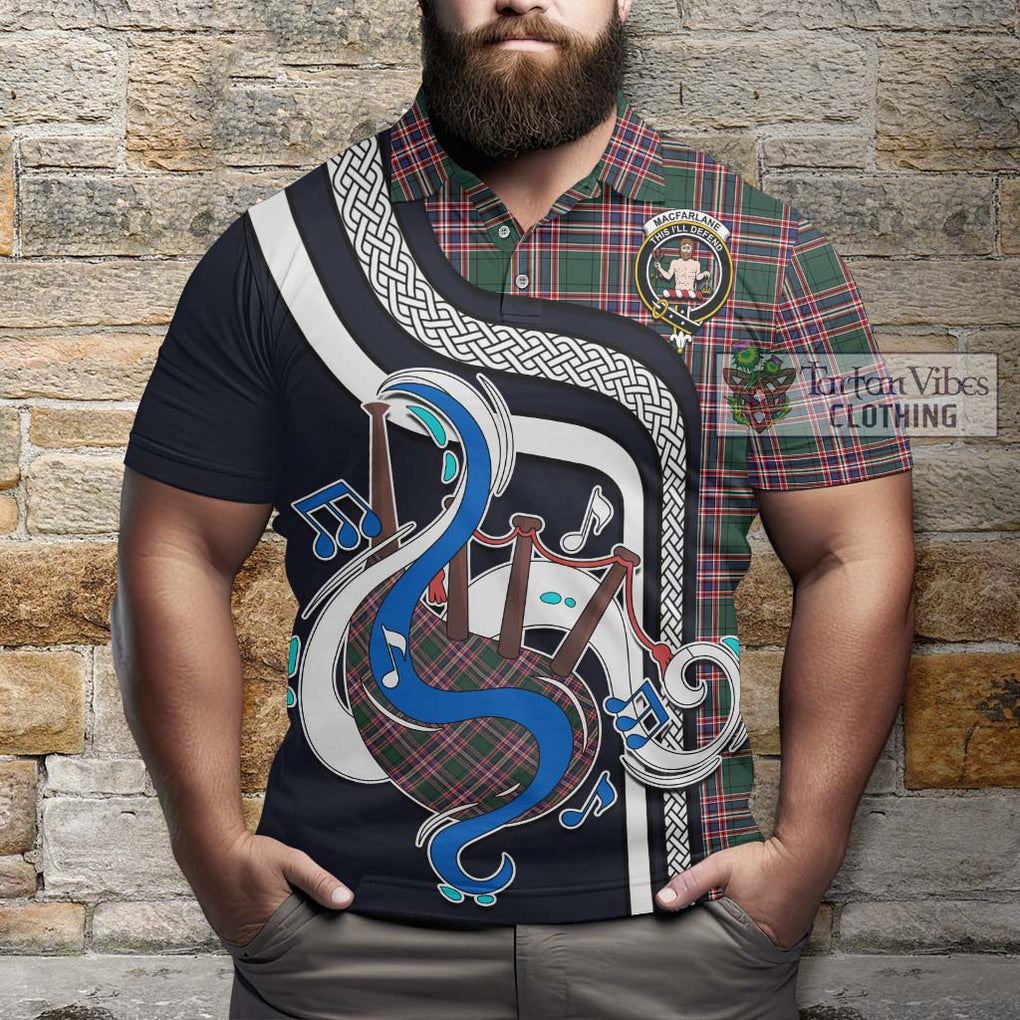 Tartan Vibes Clothing MacFarlane Hunting Modern Tartan Polo Shirt with Epic Bagpipe Style