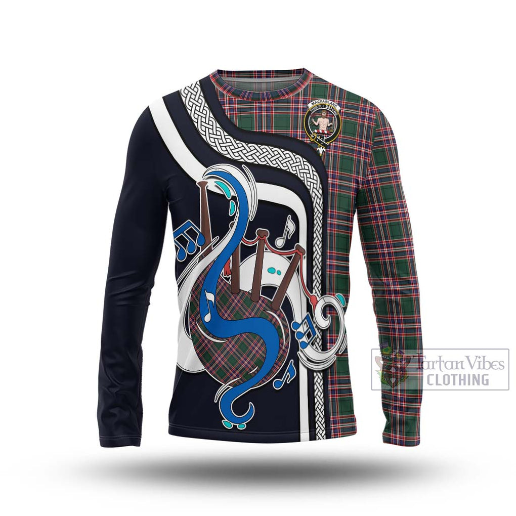 Tartan Vibes Clothing MacFarlane Hunting Modern Tartan Long Sleeve T-Shirt with Epic Bagpipe Style