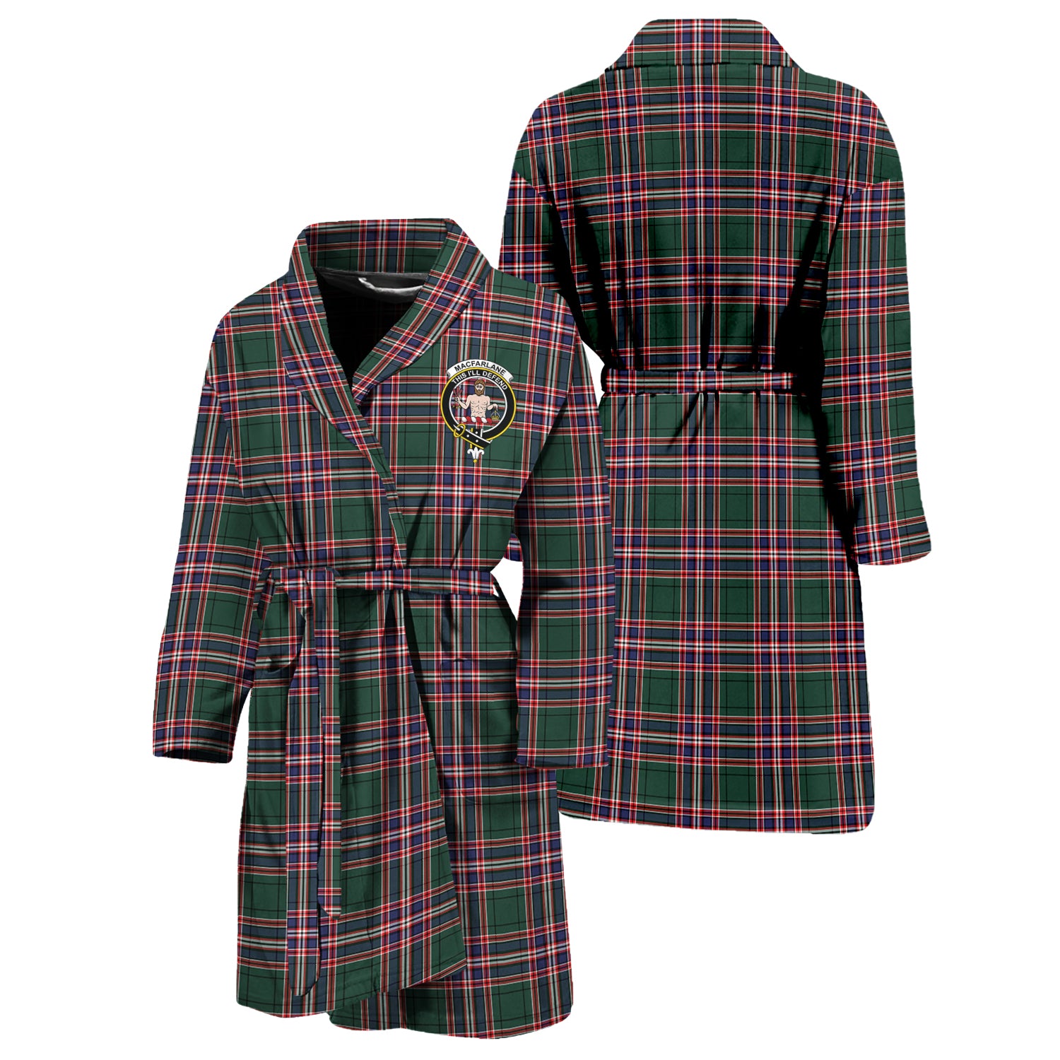 MacFarlane Hunting Modern Tartan Bathrobe with Family Crest Unisex S - Tartan Vibes Clothing