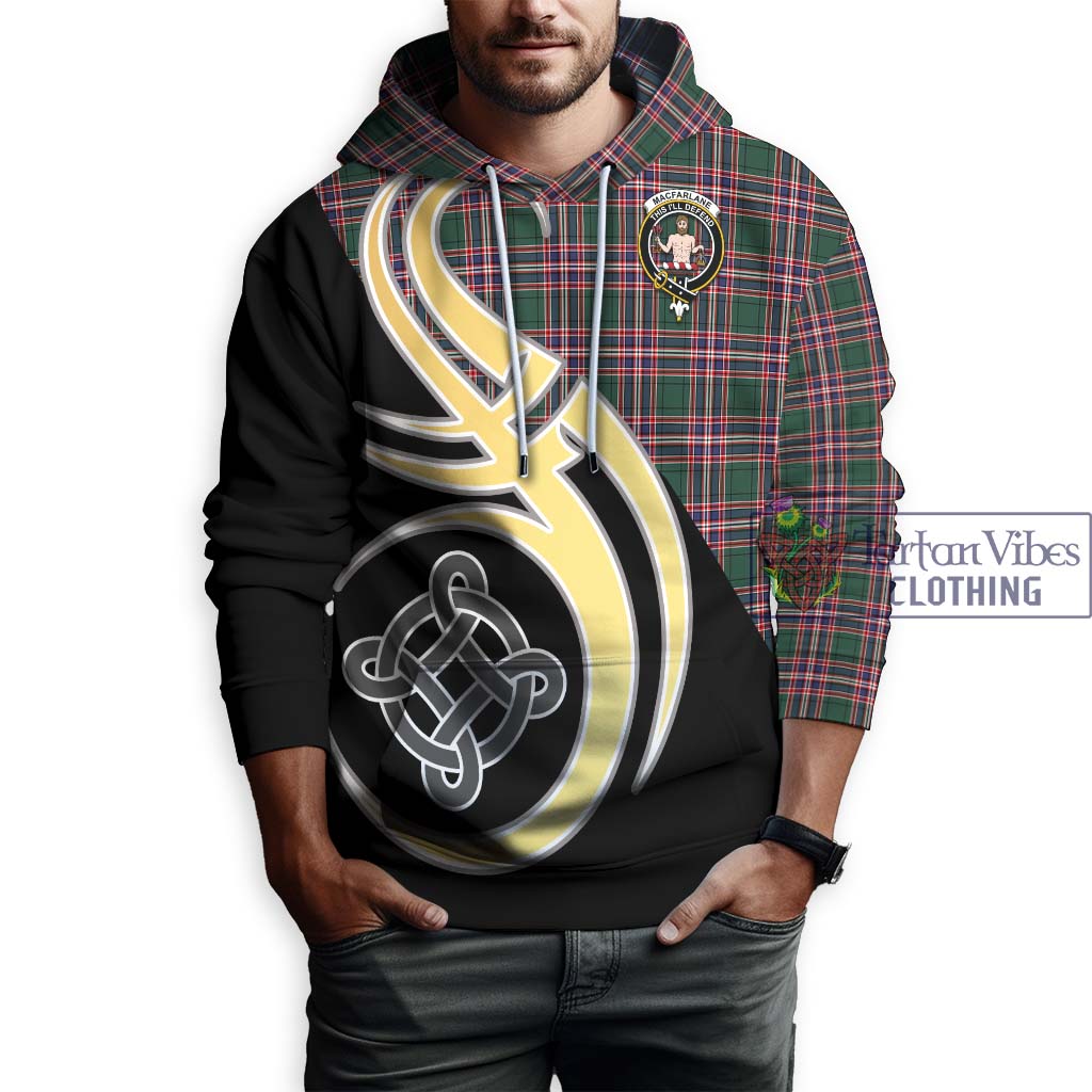 Tartan Vibes Clothing MacFarlane Hunting Modern Tartan Hoodie with Family Crest and Celtic Symbol Style