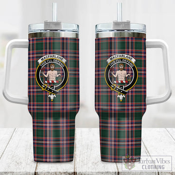 MacFarlane Hunting Modern Tartan and Family Crest Tumbler with Handle