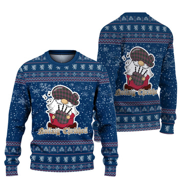 MacFarlane Hunting Modern Clan Christmas Family Knitted Sweater with Funny Gnome Playing Bagpipes