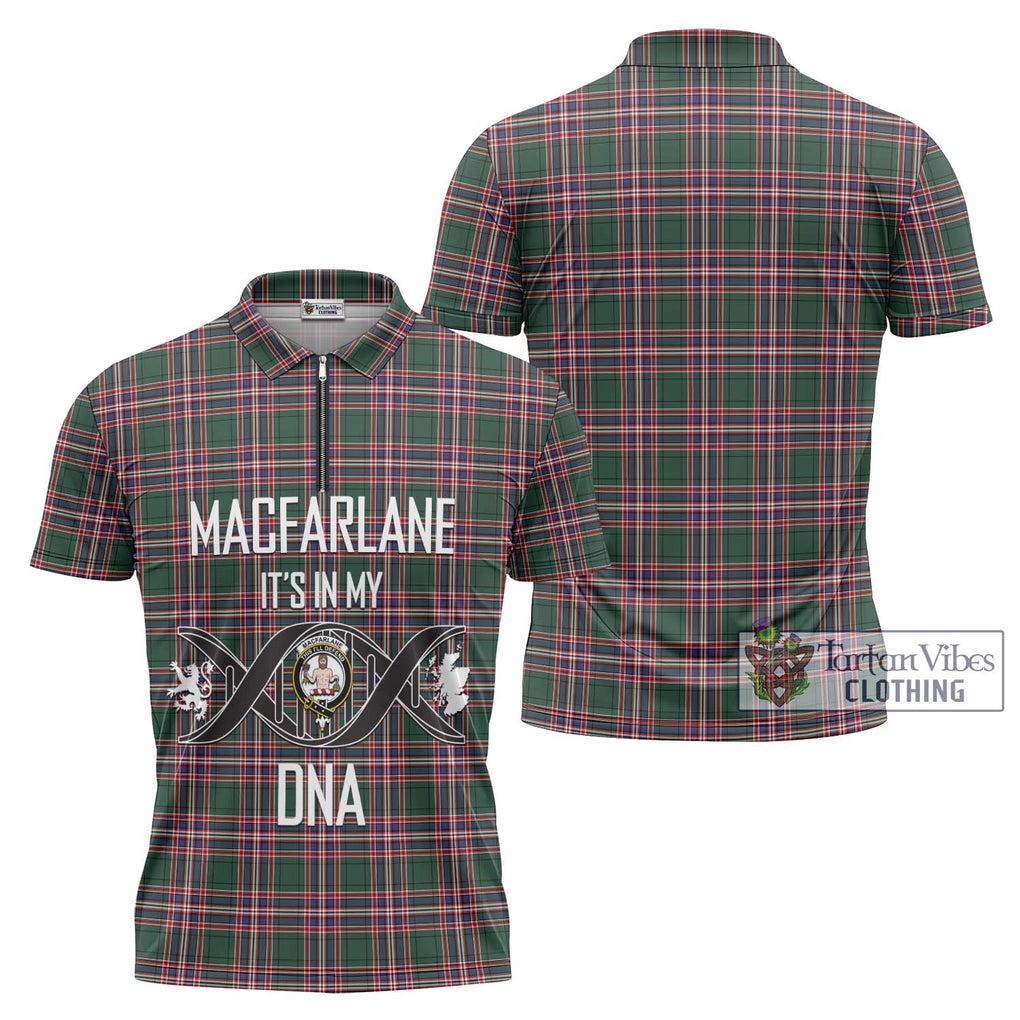 MacFarlane Hunting Modern Tartan Zipper Polo Shirt with Family Crest DNA In Me Style Unisex - Tartanvibesclothing Shop