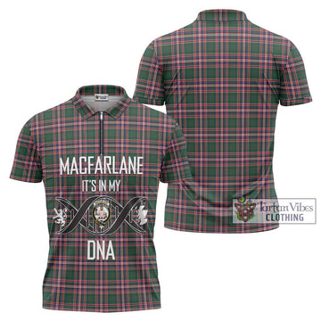 MacFarlane Hunting Modern Tartan Zipper Polo Shirt with Family Crest DNA In Me Style