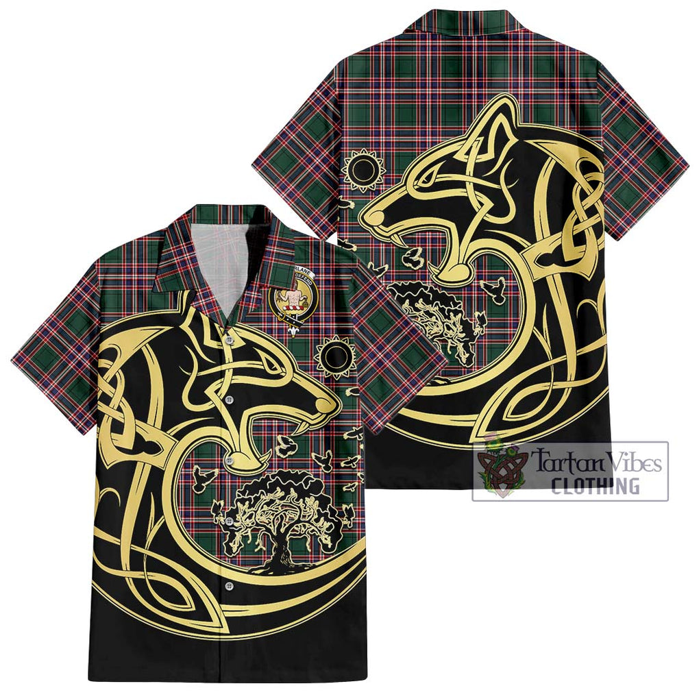 MacFarlane Hunting Modern Tartan Short Sleeve Button Shirt with Family Crest Celtic Wolf Style Kid - Tartan Vibes Clothing