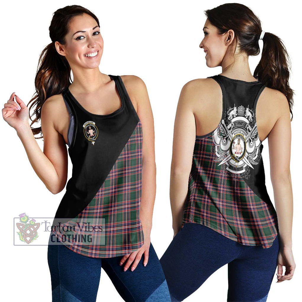 MacFarlane Hunting Modern Tartan Women's Racerback Tanks with Family Crest and Military Logo Style 4XL - Tartanvibesclothing Shop