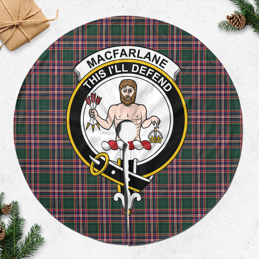 MacFarlane Hunting Modern Tartan Christmas Tree Skirt with Family Crest - Tartanvibesclothing