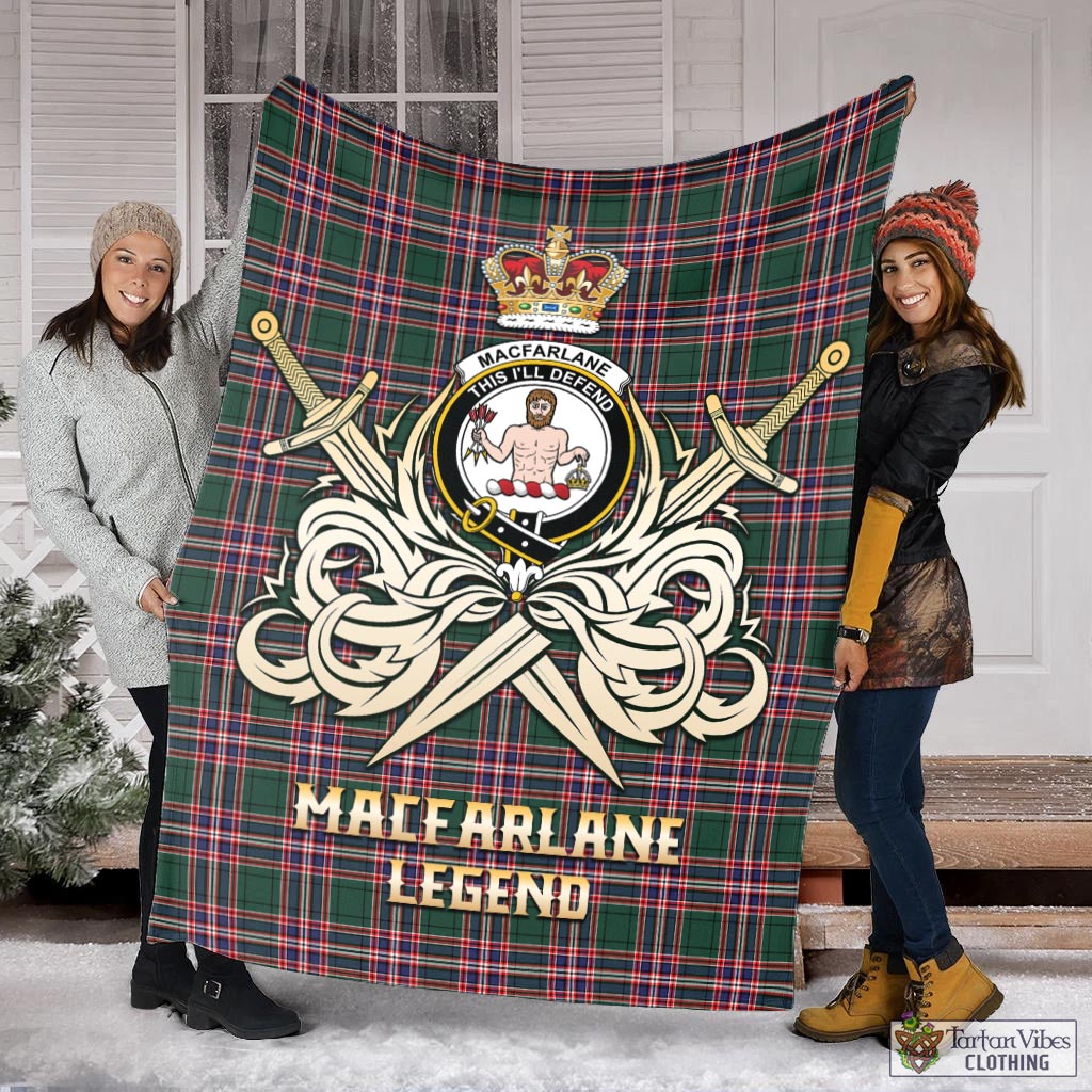 Tartan Vibes Clothing MacFarlane Hunting Modern Tartan Blanket with Clan Crest and the Golden Sword of Courageous Legacy