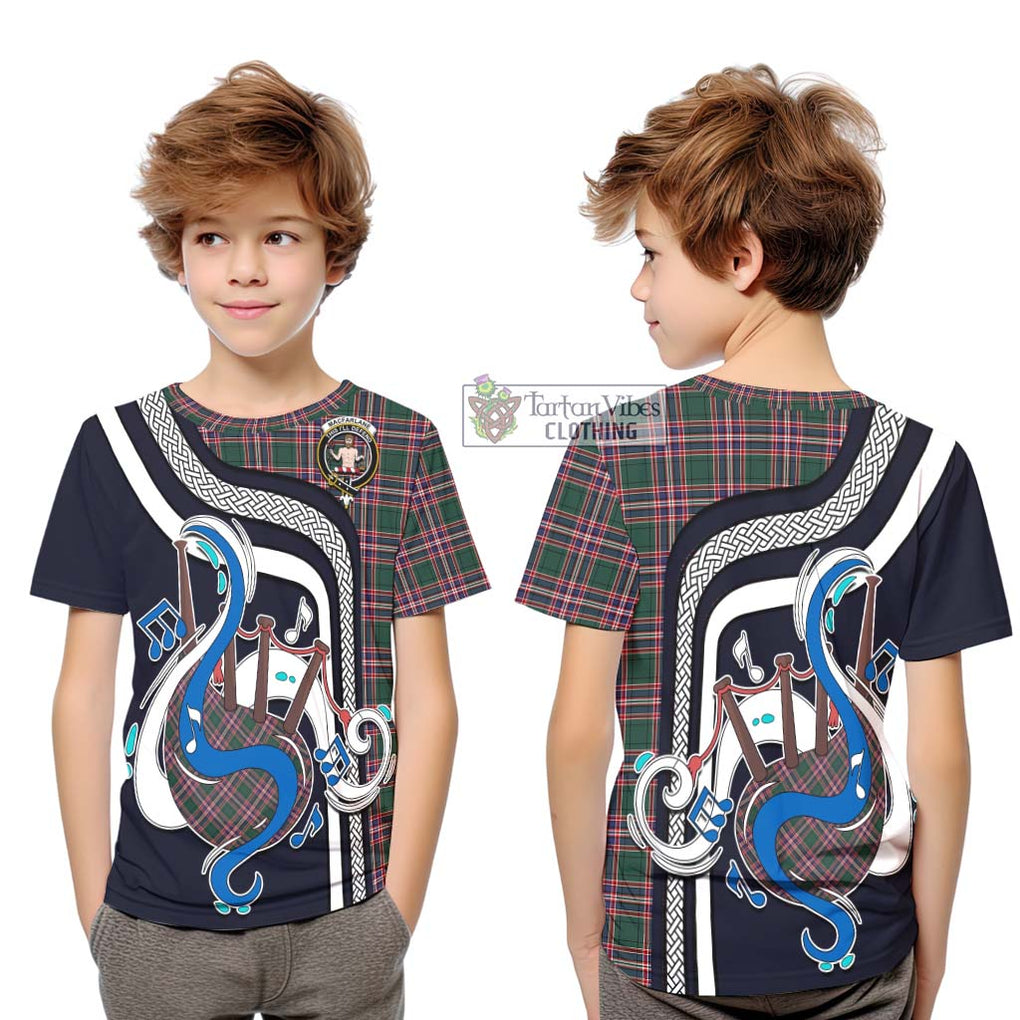 Tartan Vibes Clothing MacFarlane Hunting Modern Tartan Kid T-Shirt with Epic Bagpipe Style