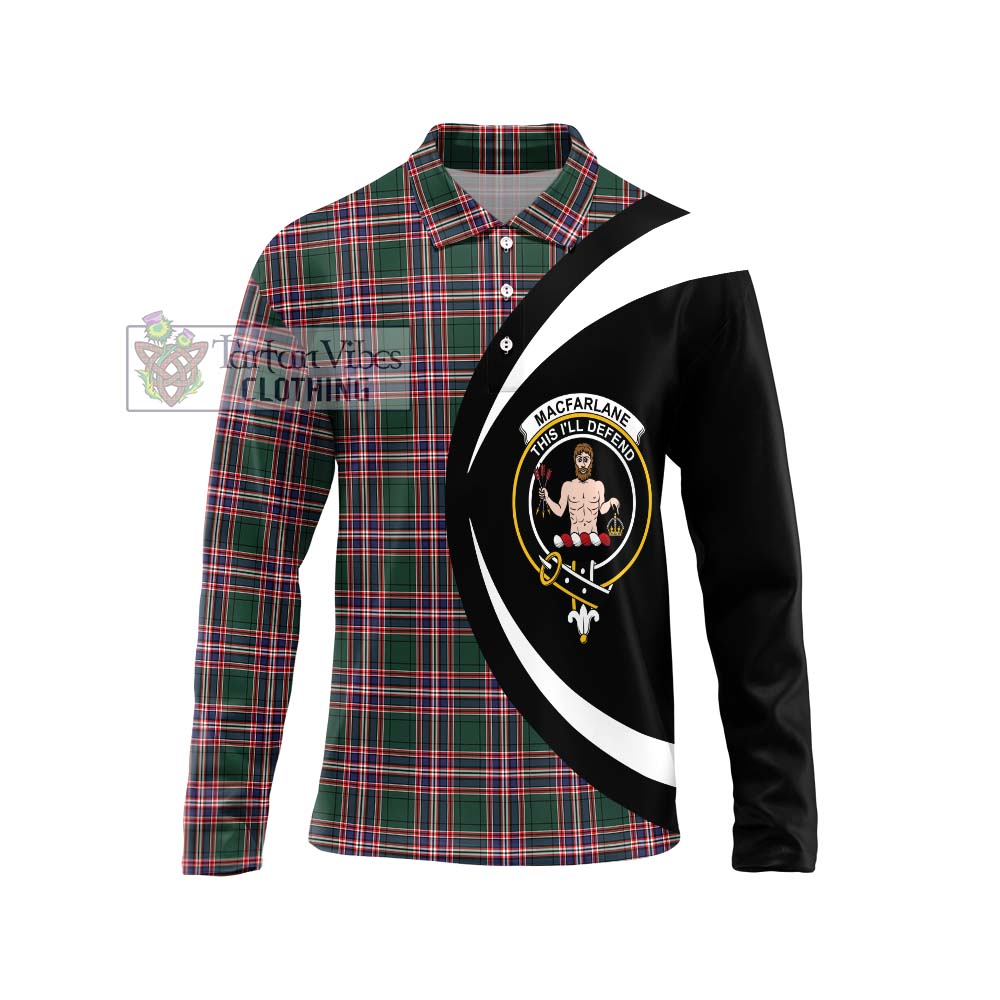 MacFarlane Hunting Modern Tartan Long Sleeve Polo Shirt with Family Crest Circle Style Unisex - Tartan Vibes Clothing