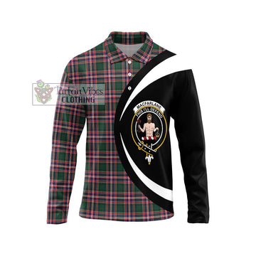 MacFarlane Hunting Modern Tartan Long Sleeve Polo Shirt with Family Crest Circle Style