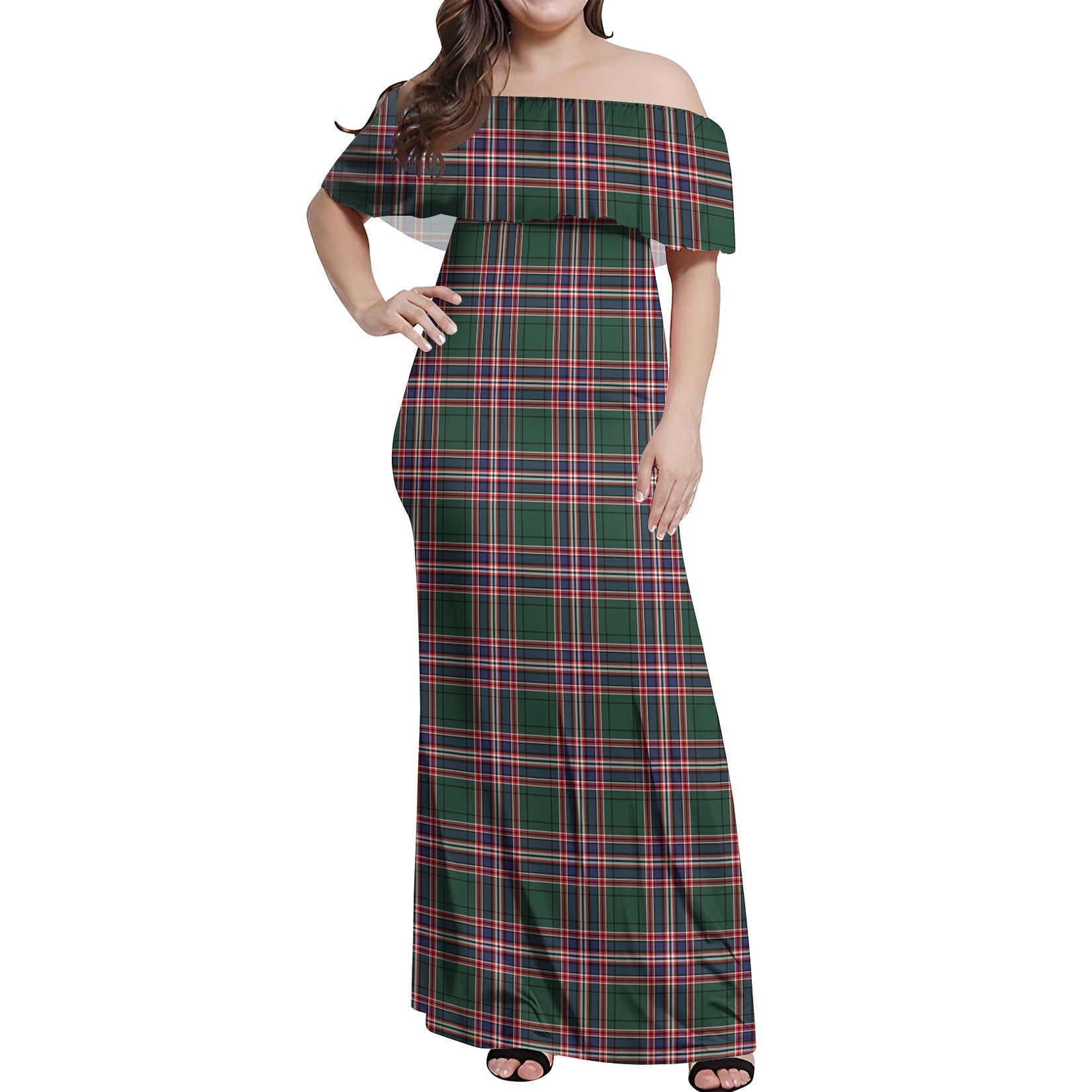 MacFarlane Hunting Modern Tartan Off Shoulder Long Dress Women's Dress - Tartanvibesclothing