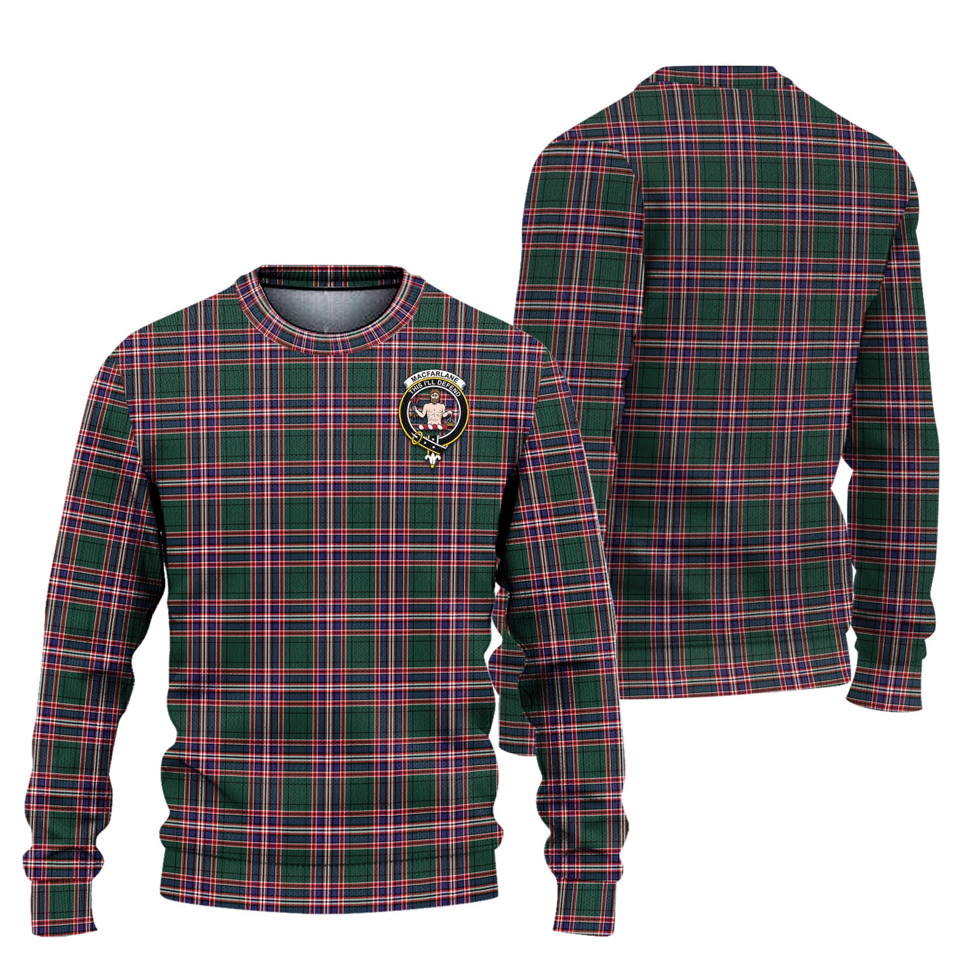 MacFarlane Hunting Modern Tartan Knitted Sweater with Family Crest Unisex - Tartanvibesclothing