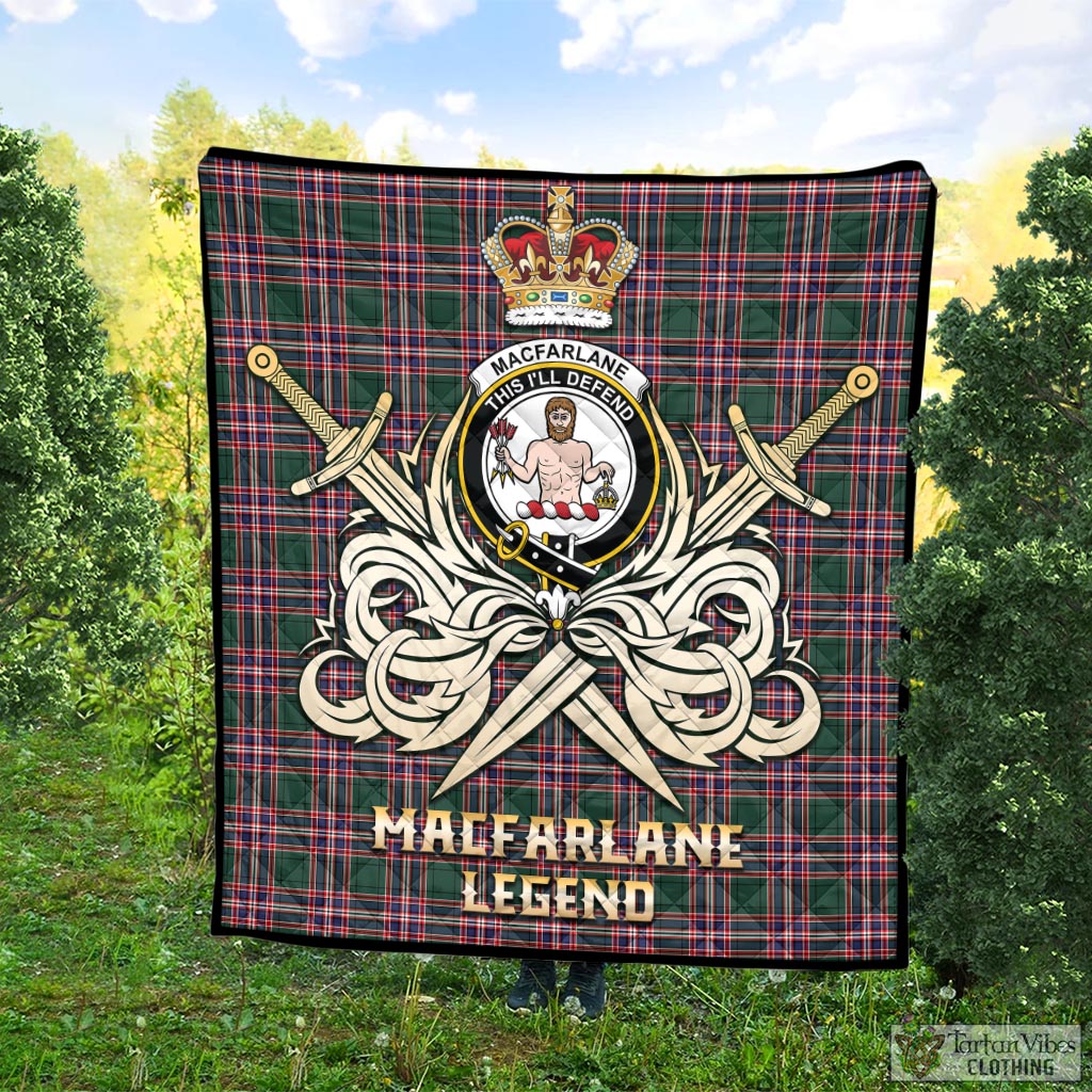 Tartan Vibes Clothing MacFarlane Hunting Modern Tartan Quilt with Clan Crest and the Golden Sword of Courageous Legacy