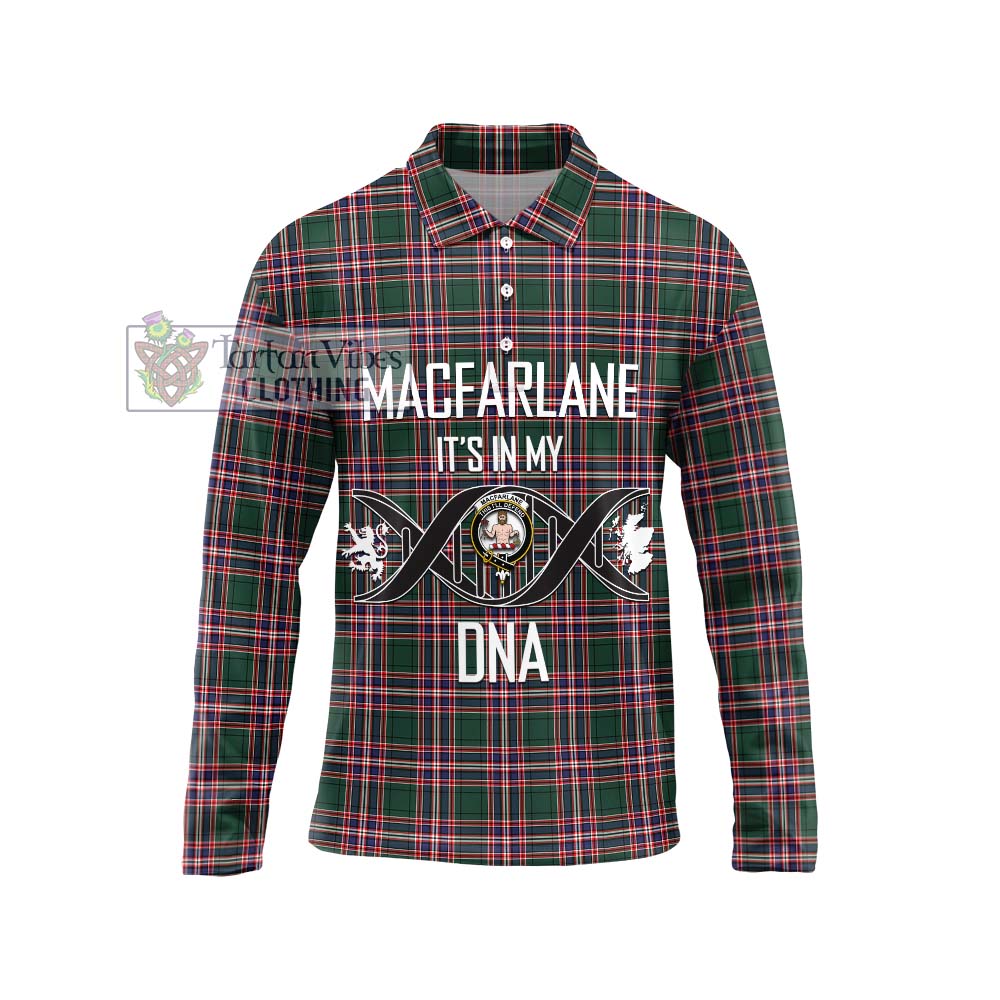 MacFarlane Hunting Modern Tartan Long Sleeve Polo Shirt with Family Crest DNA In Me Style Unisex - Tartanvibesclothing Shop